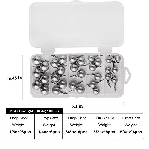 Fishing Sinkers Weights Cannonball Drop Shot Sinker Kit 30pcs Trokar with Lead for for Saltwater Freshwater Fishing with Tackle Box