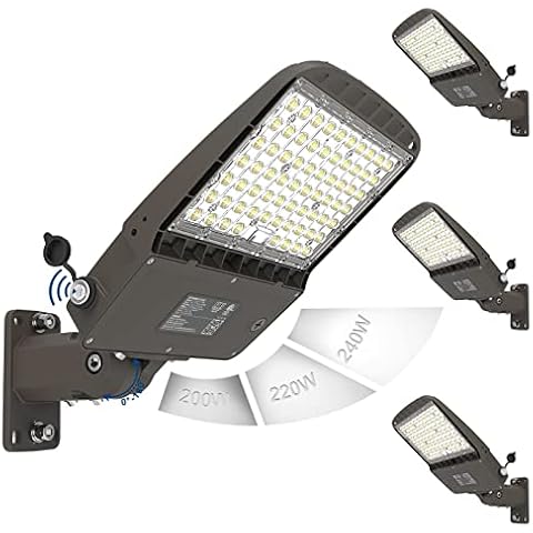 HiBay Dusk to Dawn Parking Lot Lights 240W-220W-200W, 38400LM Bright 500-800W HPS Eqv, Daylight LED Street Shoebox Light, Outside Commercial Area Flood Lighting for Driveway, ETL Listed -4 Pack Cover