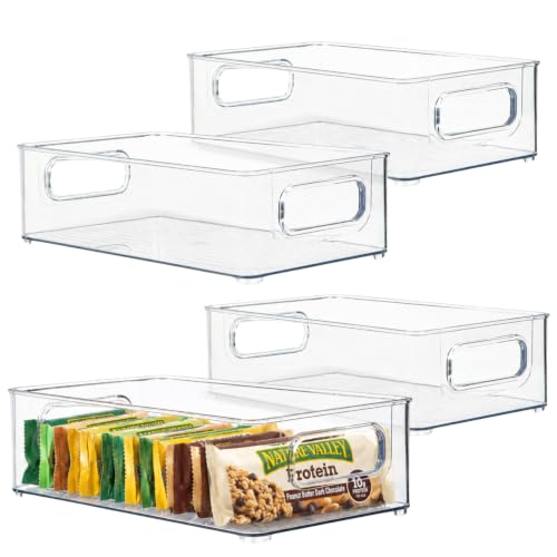 primebox - Clear Plastic Organizing Containers, 4 Pack - Stackable Storage Bins with Handles, 10"x6"x3"