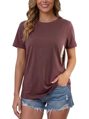 Image of Ecavus Women's Nursing Shirts for Breastfeeding with Hidden Zipper Soft Breastfeeding Tops for Women