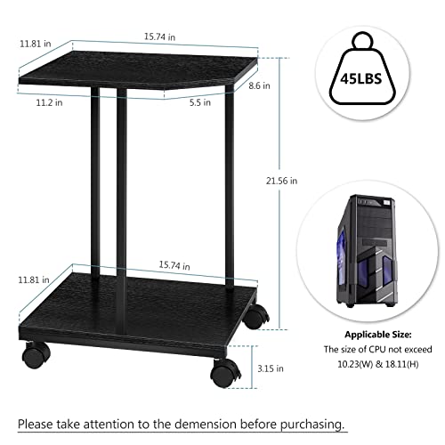 Computer Tower Stand, Cpu Stand 2-Tier Pc Stand Rustic Wood Desktop Printer Stand Table Top With Lockable Rolling Caster Wheels Under Desk For Office Home Fits Most Pc, Black #TOP3