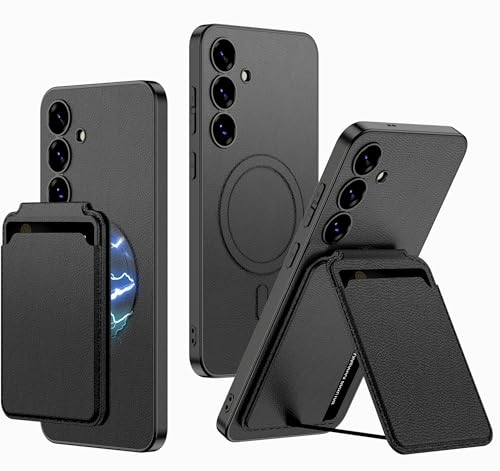 Image of BOUNCEBACK Vegan Leather Magnetic Charging Support Case with Detachable Wallet Accessiories for Samsung Galaxy S25 Plus - (Matte Black | Faux Leather)