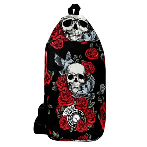 Sac à dos à bandoulière crâne et roses 16x36cm pour un style urbain quotidien