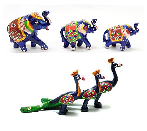 Elephant Showpiece Set Of 3 Elephant & 3 Peacock Showpiece Decorative Items For Home Decor Statue Wooden (Elephant & Peacock) Elephant Showpiece Set Of 3 Elephant & 3 Peacock Showpiece Decorative Items For Home Decor Statue Wooden (Elephant & Peacock)