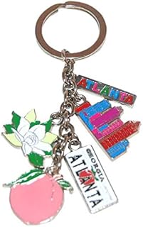 Atlanta GA 5 Charm Keychain Featuring Georgia Peach, Atlanta's Skyline, Atlanta License Plate and Flowers