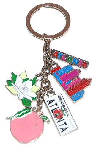 Atlanta GA 5 Charm Keychain Featuring Georgia Peach, Atlanta's Skyline, Atlanta License Plate and Flowers