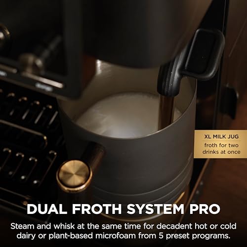 Image of Ninja Luxe Cafe Pro designed by David Beckham, Espresso Machine, Drip Coffee, Cold Brew, Hot Water, Integrated Tamper, Built-in Grinder, Hands-Free Frother for Lattes & More, Black /Gold, ES771BK