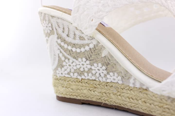 Bruidssandalen met sleehak, espadrilles met wit platform en enkelveters. - Image 6