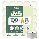 Zuvo Tea Lights Candles 8 Hour Burn (100 Pack) - Unscented White Tealight Candles,...