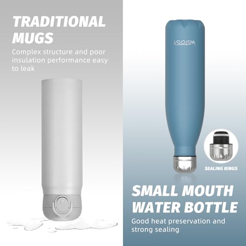 Image of WATERSY Stainless Steel water bottles,17oz /500ml Insulated Water Bottles,Smog Blue metal water bottle Keeps Drink Cold and Hot,BPA Free kids water bottles for School,Gym,Travel,Sports