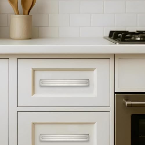 khtumeware 5 Pack 8 Inch Hole Center Brushed Satin Nickel Cabinet Pull with Backplate Solid Heavy-Duty Handles with Base Plate Cabinet Hardware Drawer Pulls Kitchen Cabinet by khtumeware - Image 4