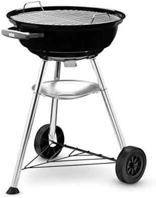 Weber Compact Kettle Charcoal Grill Barbecue, 47cm | BBQ Grill with Lid Cover, Stand & Wheels | Freestanding Outdoor Oven, Smoker & Outdoor Cooker with Porcelain-Enamelled Bowl - Black (1221004)