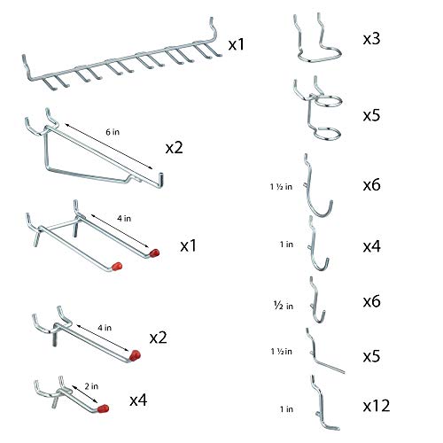 Image of Wall Control 30-P-3232W White Metal Pegboard Pack and National Hardware 51 Piece Peg Board Hook Kit