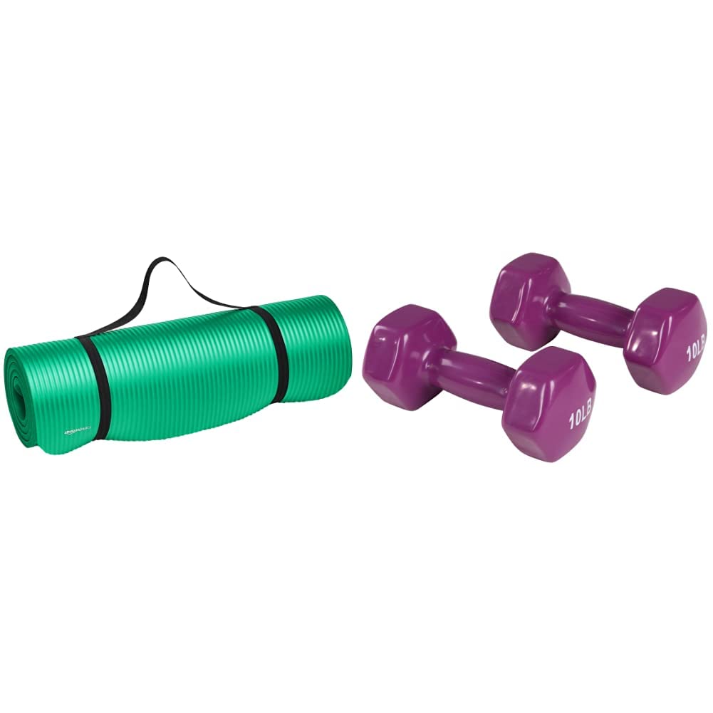 AmazonBasics 13mm Extra Thick Yoga Mat with Carrying Strap, Green