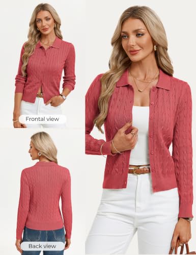 GRACE KARIN Womens Cardigan Dressy Long Sleeve Button Up Summer Sweaters for Women Lightweight Early Fall Fashion Coral M — view 4