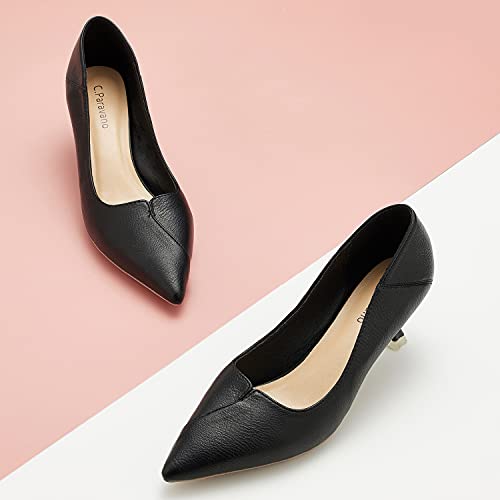 C.Paravano Women's Pointed Toe Kitten Heel Pumps|Wedding, Office & Casual Dress Shoes|Low Heel Work Shoes for Business Meetings, Cocktail Parties, Everyday Wear(Size 9,Black)3