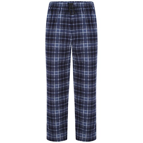 Men's Classic Camo or Checked Polar Fleece Lounge Wear Pyjama Trouser Bottoms (Blue) (XX-Large)