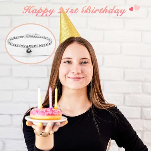KORAS 21st Birthday Gifts for Her, Heart Charm Bracelet 21st Birthday Bracelet Gifts for 21 Year Old Girls, Women 21 Presents for Her - Image 2