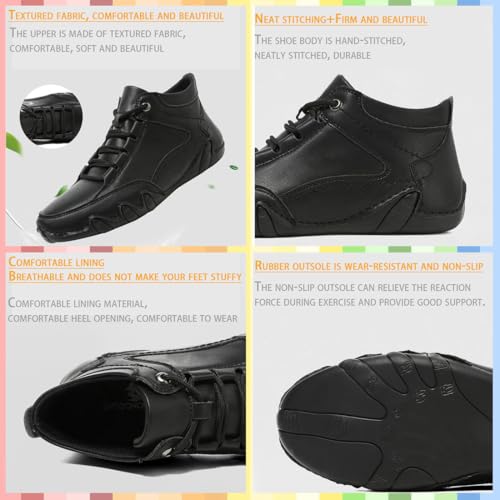 Men's Soft Cattle Leather Mid top Slip On Loafers, Mens Leather Lace-Up Platform Sneakers Round Toe, Sports Tennis Jogging Running Walking Shoes3