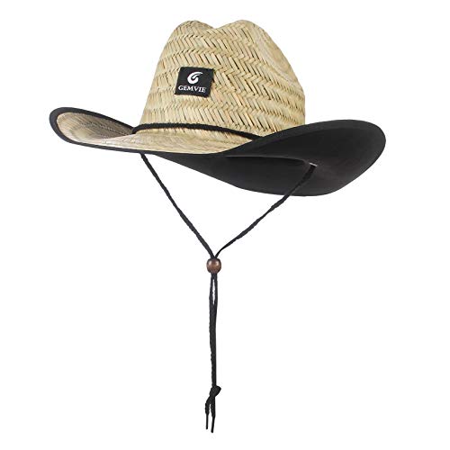 GEMVIE Sombrero de Cowboy de Paja Vaquero Panamá Sombrero de Sol ala Ancha Sombrero de Safari para Campo Viaje Playa
