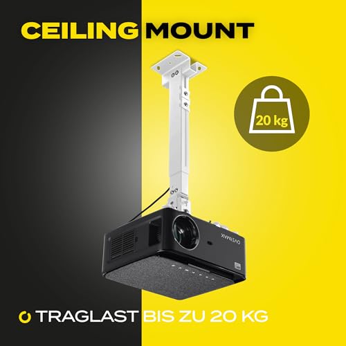 Overmax Ceiling Mount Projektorhalterung bis zu 20 kg, verstellbare Länge 25 Grad Winkelverstellung, Hergestellt aus Stahl, Wand- und Deckenmontage, leichte und stabile Konstruktion