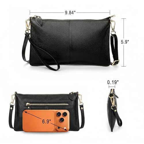 Image of YALUXE Genuine Leather Wristlet Handbags Purses Cell Phone Pocket Clutch Wallet Crossbody Bags for Women