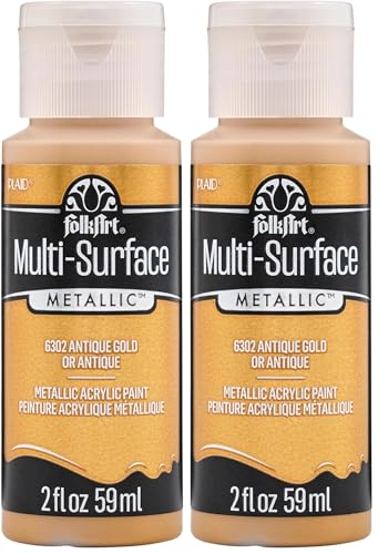 Image of FolkArt Multi-Surface Metallic Paint in Assorted Colors (2 oz), Metallic Antique Gold (Pack of 2)