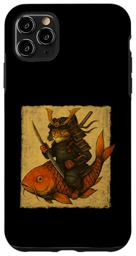 日本の猫乗りの鯉魚 浮世絵 侍 木版画 スマホケース iPhone 11 Pro Max 用