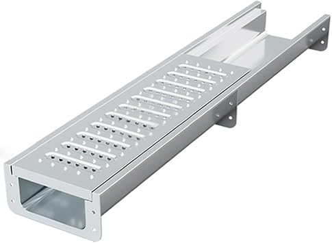Stainless Steel 304 Linear Channel Drain Kit for Garden Garage, Restaurant U-Shaped Floor Drainage Trench, Kitchen Metal Drain with Grates SystemsSilver-201B,45.7X11.8X5.9IN
