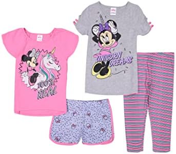 Disney Minnie Mouse Frozen Graphic T-Shirt Tank Top Leggings and Shorts 4 Piece Outfit Set