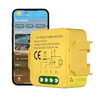 Matter Smart Switch Module DIY Light Relay Switch 16A/100-240V, Compatible with Apple Home, Alexa, Google, SmartThings, and Matter
