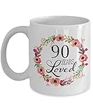 90th Birthday Gifts for Women - Gift for 90 Year Old Female - 90 Years Loved Since 1930 - White Coffee Mug for Wife Mom Nana Grandma Her