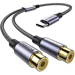 MOSWAG Cable auxiliar estéreo USB-C a doble cinch, compatible con computadoras, laptops, teléfonos, tabletas, MP3, parlantes, amplificadores, radios de automóviles y otros dispositivos