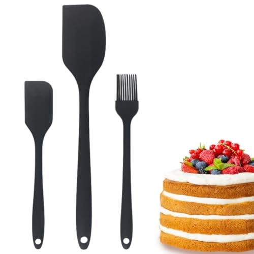 EORPAVU Pinceles de repostería, Juego de 3 piezas de espátula de silicona para hornear cepillo de aceite cepillo de silicona para hornear y raspador de masa de silicona ayuda de cocina (negro)