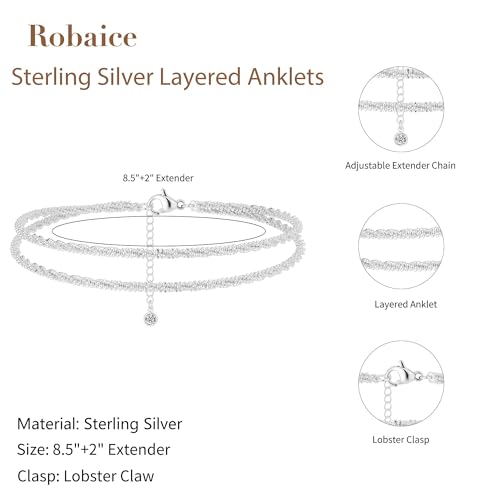 Image of Robaice Ankle Bracelets for Women, Glitter Waterproof Adjustable Anklet for Women, 14K Gold Plated /Sterling Silver Layered Anklets, Summer Beach Anklet Jewelry for Women Gift