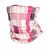 IORIOR Fashion Pink Plaid Print Neck Gaiters for Men Women - Stylish Neck Face Mask Head Scarf Wrap Balaclava Bandana