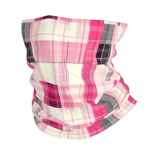 IORIOR Fashion Pink Plaid Print Neck Gaiters for Men Women - Stylish Neck Face Mask Head Scarf Wrap Balaclava Bandana