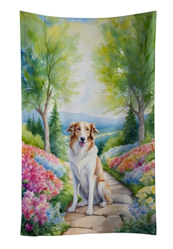 Caroline's Treasures Borzoi Spring Path Kitchen Towel Dish Cloths Guest Hand Towel Decorative Bathroom Towel for Face,Tea, Dishcloth, Kitchen and Bath