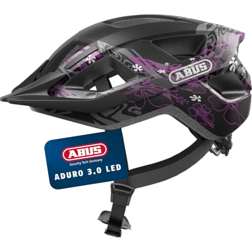 ABUS Fahrradhelm Aduro 3.0 LED - Sportiver City-Helm in stilvollem Design für alltägliche und sportliche Touren - mit Rücklicht - für Damen und Herren - Größe M, Schwarz/Rot