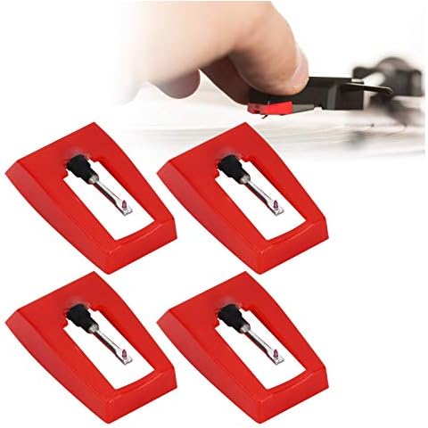Milltrip Record Player Needle, 4Pcs Record Needle Replacement, Turntable Needle Set with Conical Ceramic Tip, Compatible with, ION, Jenson, More, High Grade ABS Aluminum Cover