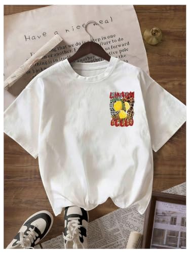Image of RoseSeek Women's Cheetah Lemon Graphic T Shirts Crew Neck Short Sleeve Tees