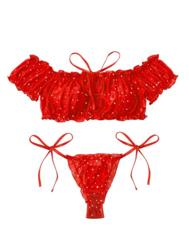 Image of Lilosy Sexy Stretch Ruffle Tie Sheer Mesh Lingerie Set Outfits