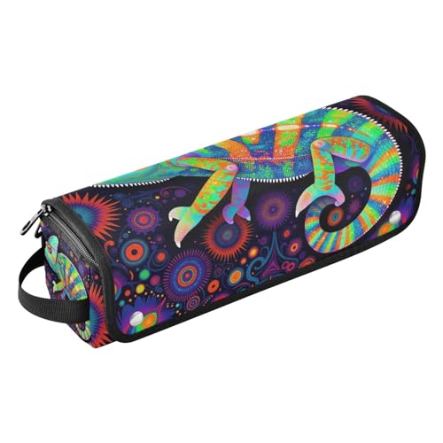 Estuche de viaje 2 en 1 para plancha rizadora con tapete resistente al calor impermeable para herramientas calientes, planchas y estilizador de cabello efecto arcoíris camaleón psicodélico miniatura 1