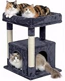 KinoTail Cat Tree for Large Cat, 19 * 15.8in Large Perch Bed for Adult Cats, 23.6in Cat Tower with Scrathing Post, Cat Condo with 2-Door for Indoor Cats, Dark Gray