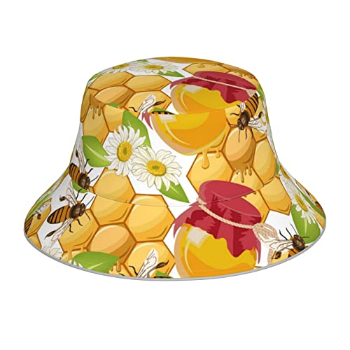 Zltegako Chapeau cloche vert et blanc pour sapin de Noël, motif bûcheron, réversible, multicolore, chapeau de soleil pliable, Bocaux en nid d'abeille abeilles de fleurs de miel, taille unique