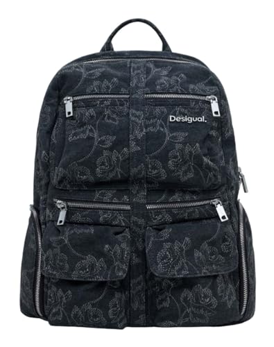Grand sac à dos Desigual broderie haut de gamme en jean gris foncé de loisirs