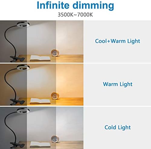 dowowdo USB Reading Light, Clip on Light with 10 Dimmable Brightness & 3 Light Modes, Eye Protection Adjustable Desk Lamp/Bedside Light for Reading/Work/Tattoo/Piano (Black) [Energy Class A++]