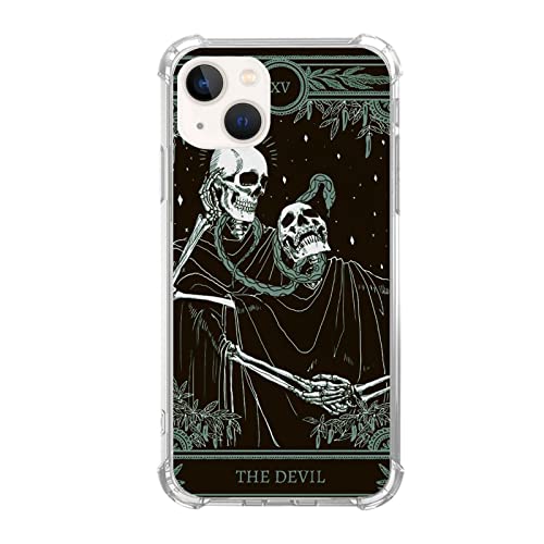 Qivtpjkrin The Devil Tarot Card Skull Black Case For Iphone 13, Trippy Psychedelic Aesthetic Cool Skeleton Girls Boys Men, Trendy Tpu Bumper Cover 13 #TOP9