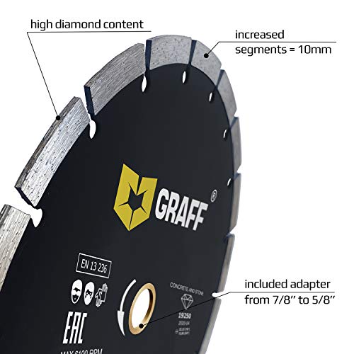 Graff Diamond Blade For Angle Grinder - Diamond Cutting Wheel For Cutting Stone, Marble, Granite, Brick, Masonry, Paving Flag, Concrete - Diamond Saw Blades Segment Height 0.394” (10 Mm) - 6 Inches #TOP1