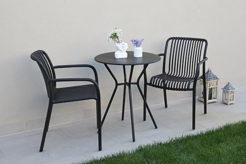 SIEDITI FUORI E DENTRO Ensemble bistro de balcon table ronde en métal et 2 chaises en polypropylène avec accoudoirs empilables, ensemble peu encombrant pour véranda et jardin - Nathan & Simona – vue 7